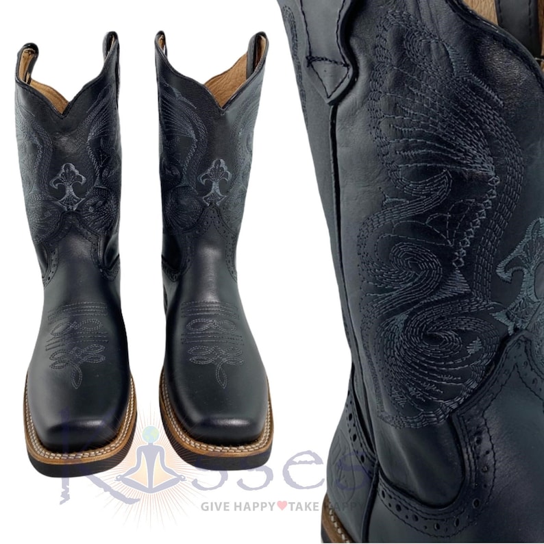 TJAYZ Handmade Leather Cowboy Boots: Mens Western Rodeo Botas 10 styles 890 Black/Black