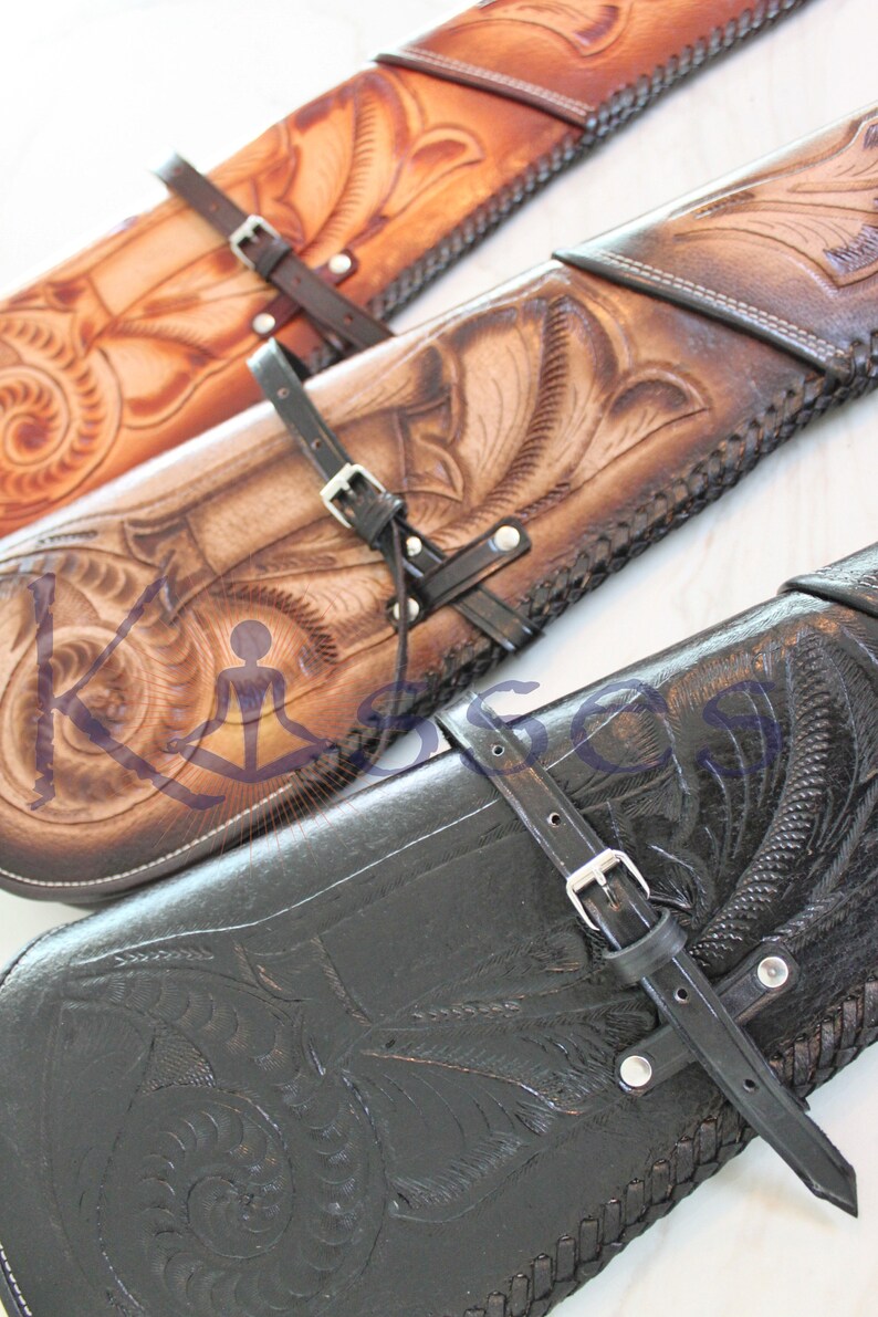 Hand Tooled Scabbard Leather Rifle Sleeve Shotgun Western Hard Etsy