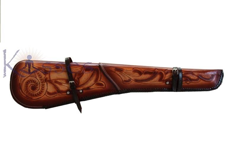 Hand Tooled Scabbard Leather Rifle Sleeve Shotgun Western Hard Etsy