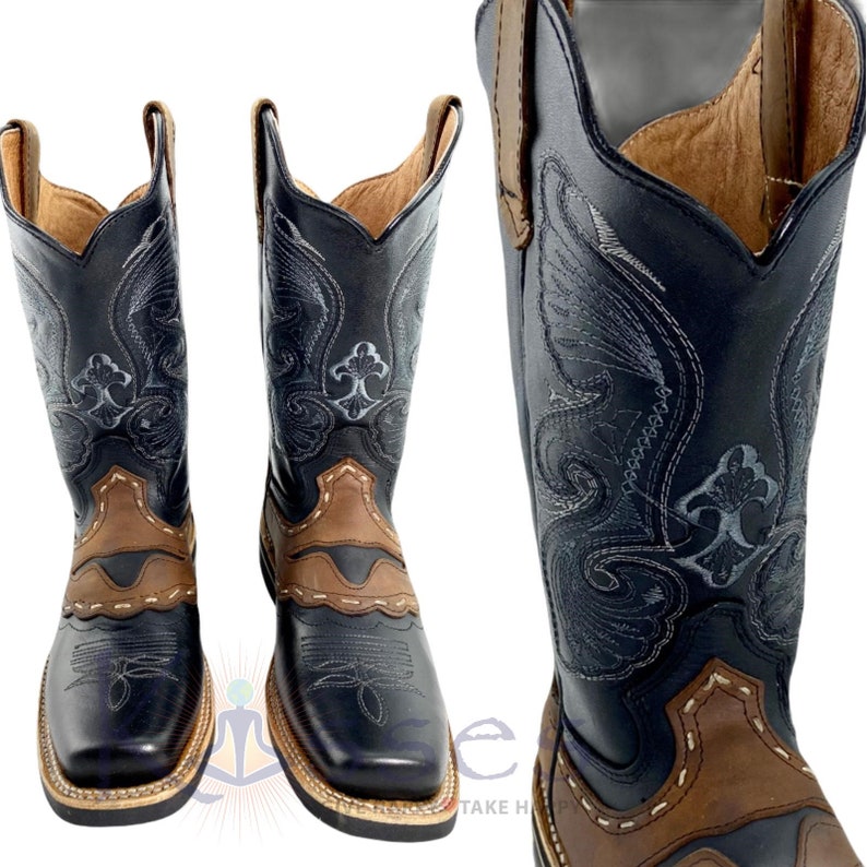 TJAYZ Handmade Leather Cowboy Boots: Mens Western Rodeo Botas 10 styles 893 Blk/Blk.Tan-Tang