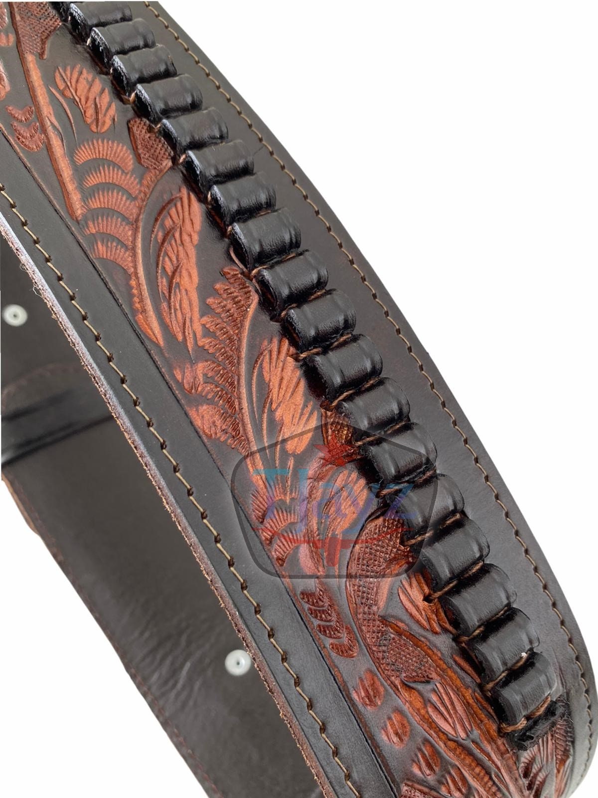 handmade-22-cal-cartridge-belt-leather-western-tooled-holster-etsy