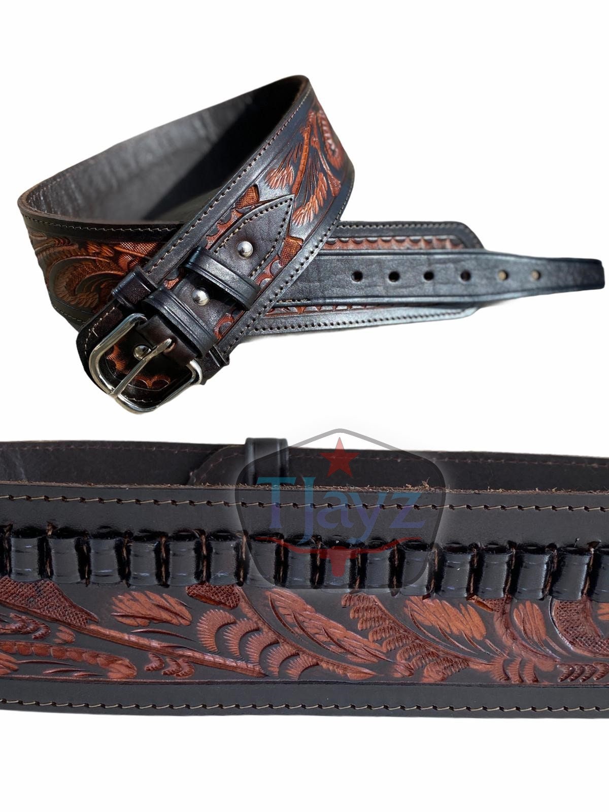 handmade-22-cal-cartridge-belt-leather-western-tooled-holster-etsy