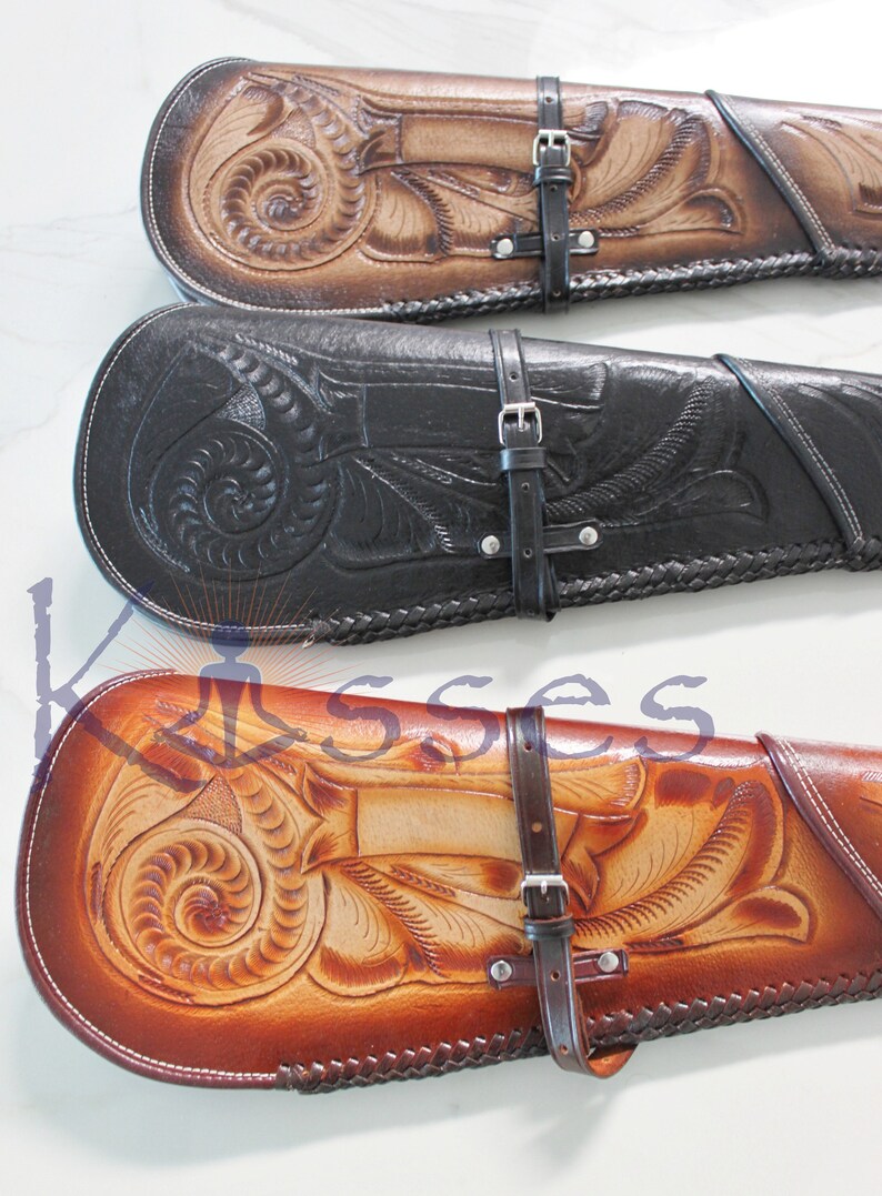 Hand Tooled Scabbard Leather Rifle Sleeve Shotgun Western Hard Etsy