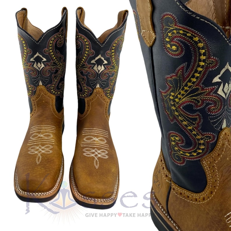 TJAYZ Handmade Leather Cowboy Boots: Mens Western Rodeo Botas 10 styles 890 Miel/Black