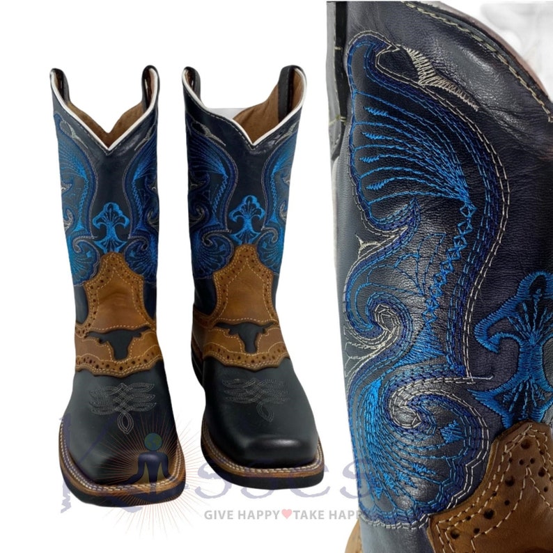 TJAYZ Handmade Leather Cowboy Boots: Mens Western Rodeo Botas 10 styles 892 Blue/Black-NMeil