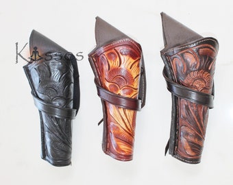 TJAYZ Hand Tooled Leather Revolver Holster: Cross Draw SASS Costume