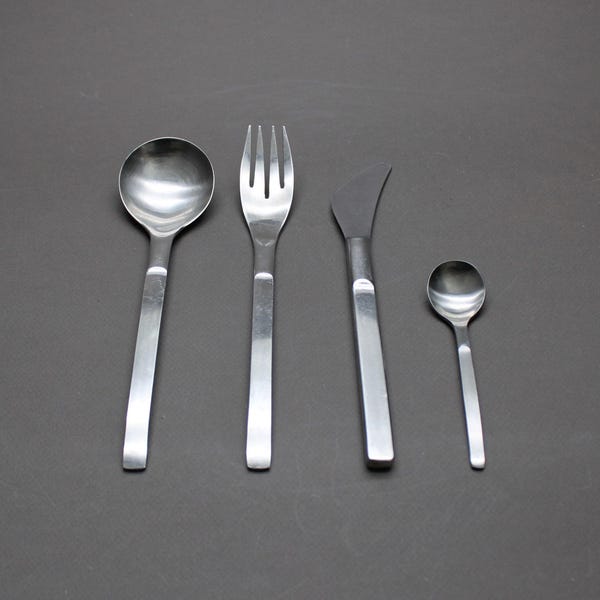 FRATELLI CALDERONI Flatware Set for 6, Italian Modernist Stainless Steel Cutlery 1950s