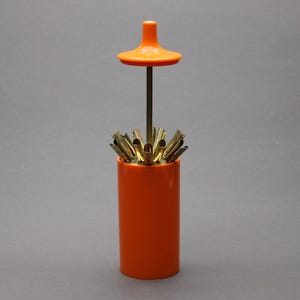 Oranger Zigaretten Spender, Space Age Kunststoff Raucher Halter, Retro Dekor 1970er Jahre