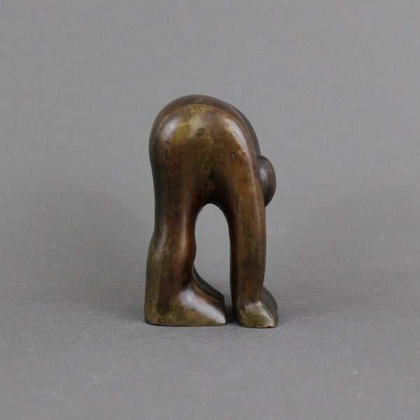 Vintage abstracte bronzen sculptuur uit de jaren 60, naar voren leunend figuur, minimalistische stijl