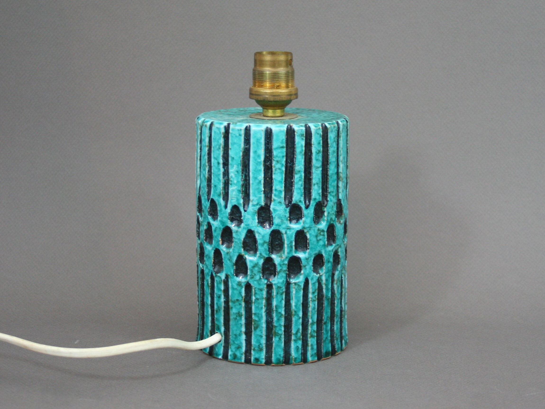 Petit Pied de Lampe Bitossi en Céramique, Vintage Années 60, Poterie Bleu Turquoise, Made in Italy