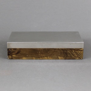 Scatola Art Déco francese in legno di radica e argento placcato, Vintage anni '30, Humidor per sigari in legno antico o contenitore per gioielli