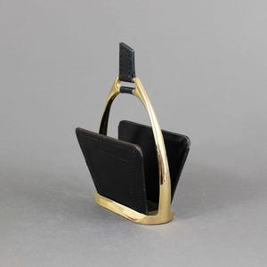 Portacartas vintage LONGCHAMP Francia, década de 1960, organizador de escritorio de latón y cuero, decoración ecuestre