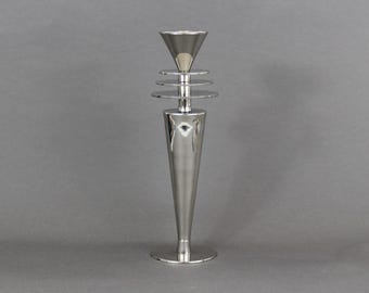 Bougeoir chromé postmoderne, bougeoir argenté, décoration en métal vintage années 1980