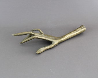 Vintage 1980s YVES LOHE bronze sculpture, Thin hand with long fingernails, French artist signed art object