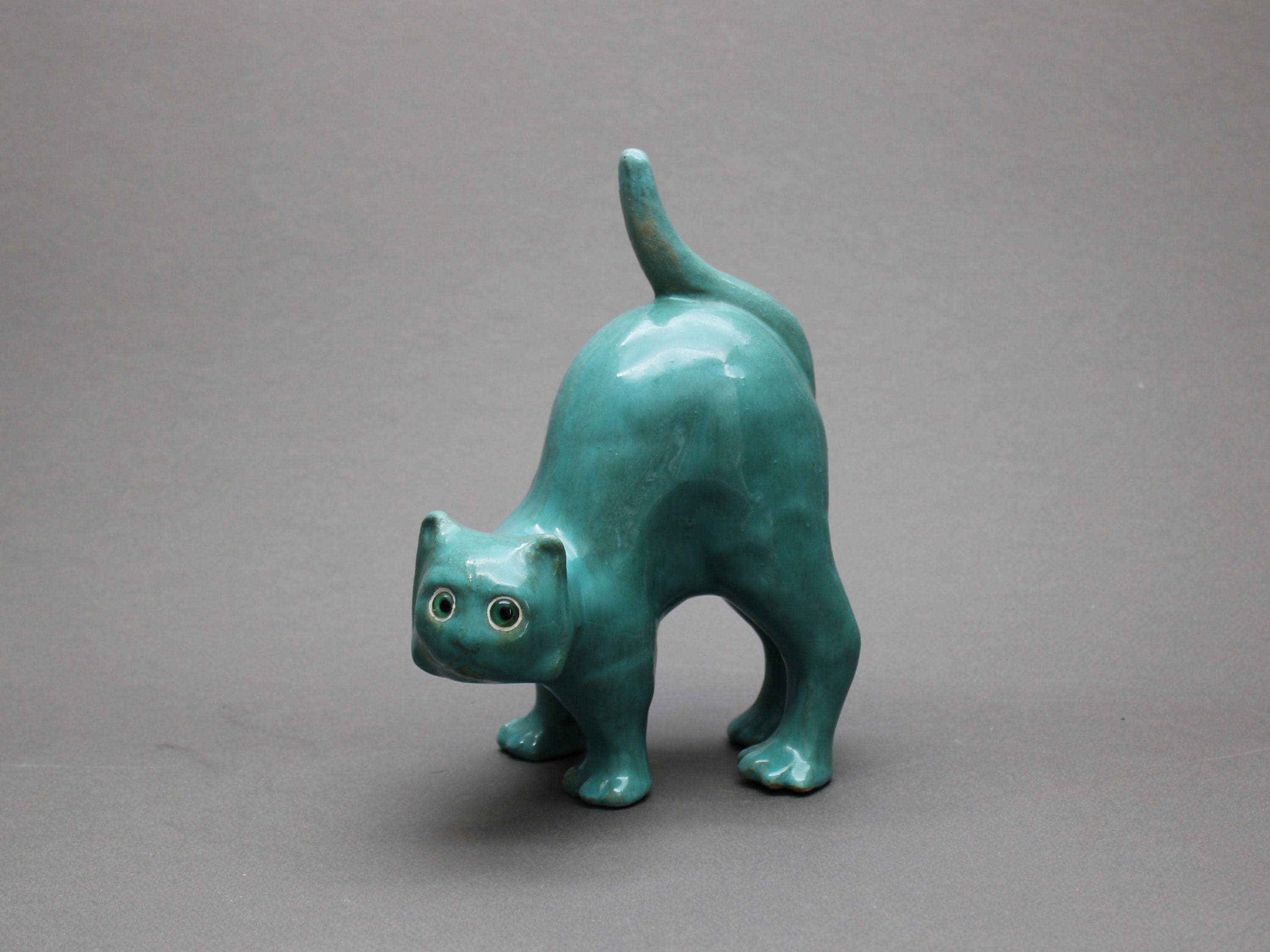 Ceramic cat with blue glass eyes - Etsy 日本