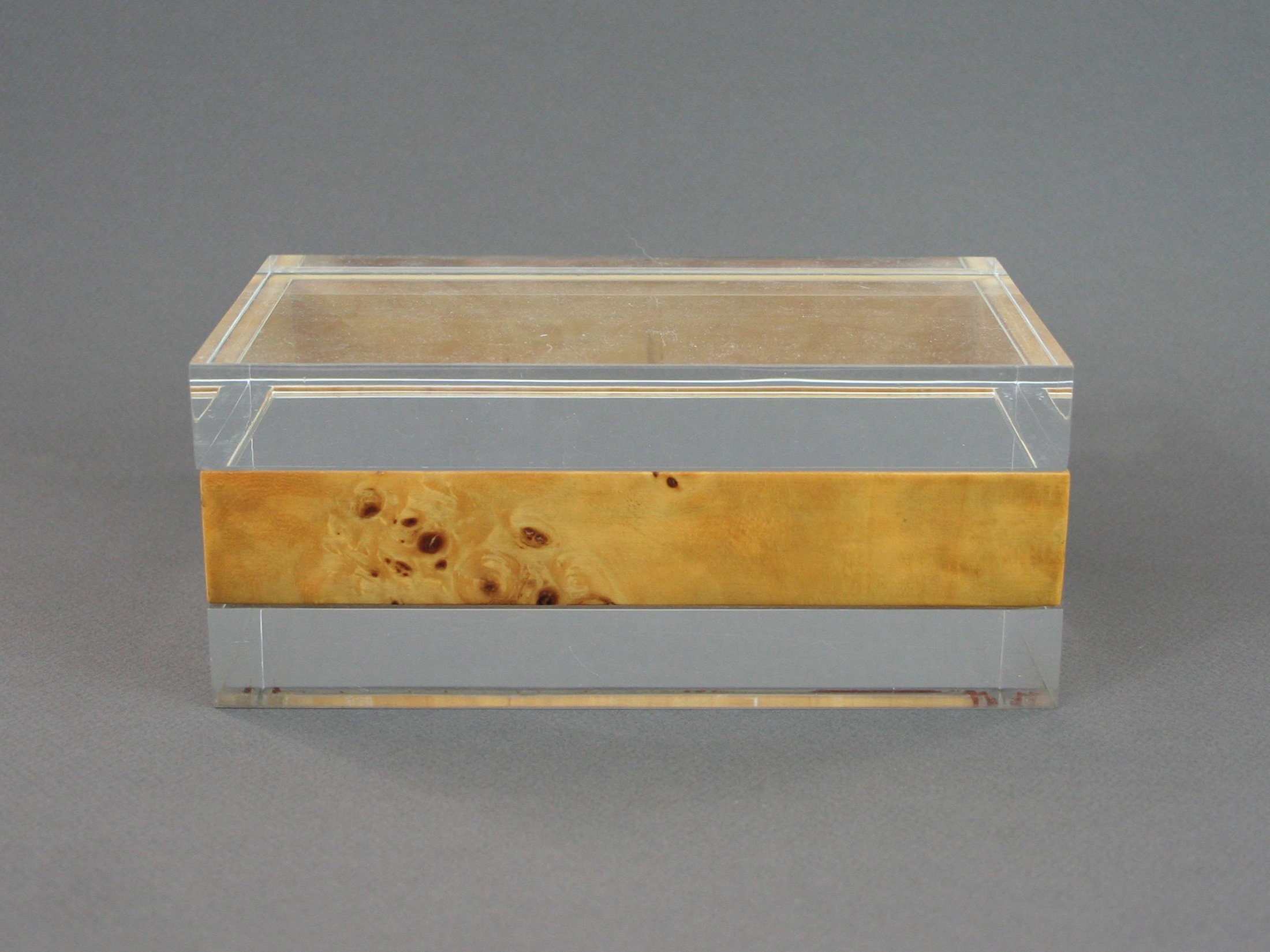 Boîte en Plexiglass & Ronce de Bois, Vintage Années 70, Design Italien