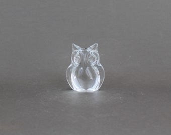 DAUM Crystal Owl Figurine, French Art Glass Sculpture 1960s Vintage