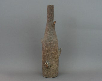 Vintage 1950s tree bark covered bottle, Naturalist sculpture, Brutalist decor