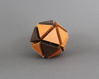 Vintage 1970s wooden sculpture, Geometric paperweight, Desk decor