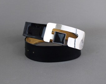 Vintage 1960s PIERRE CARDIN wide belt, For women, With large rectangular buckle