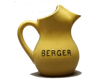 Ancienne carafe pastis BERGER française, Vintage Années 30, En céramique jaune, Pichet à eau publicitaire, Accessoire de bistrot anisette
