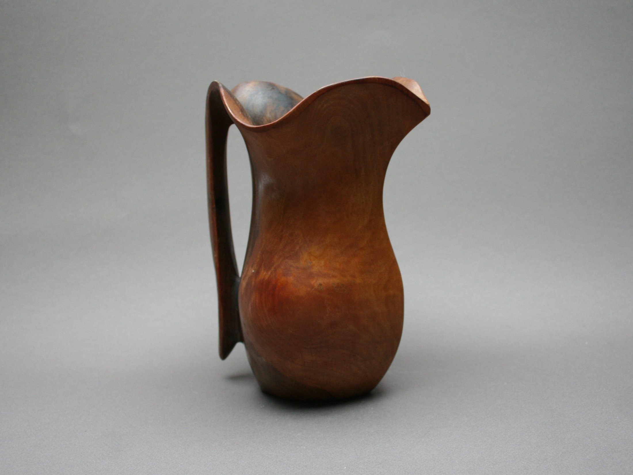 Pichet en Bois Sculpté Moderniste, Vintage Années 50, Cruche Forme Libre, Décoration Brutaliste