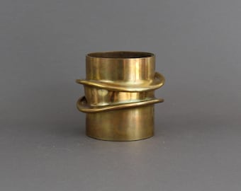 JACQUES MONIQUET Sculptural Brass Vase, French Modernist Studio Design 1970s
