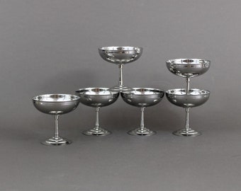 Vintage 1970s LETANG REMY ice cream dishes, Stainless steel dessert bowl set, Retro dining table decor, Made in France