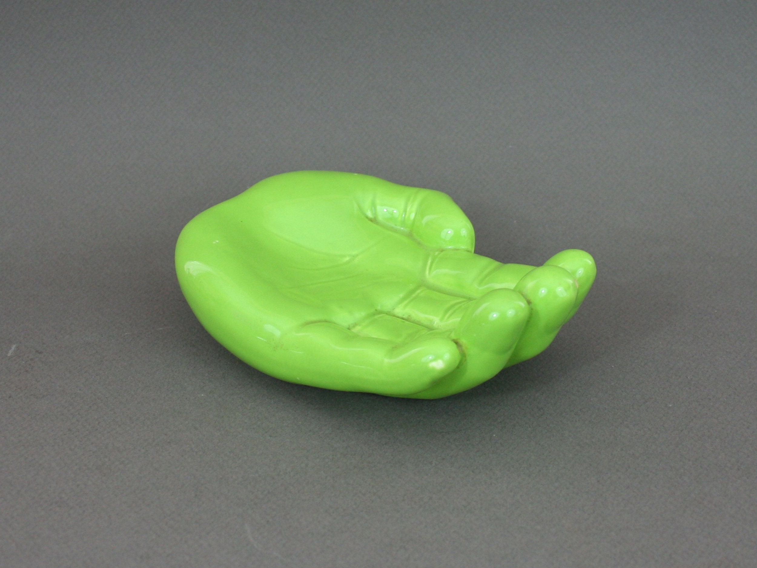 Petit Vide-Poche en Forme de Main, Vintage Années 80, Céramique Vert Anis, Décoration Design