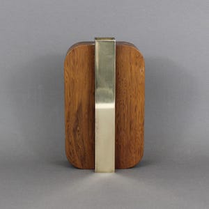 Vaso a bocciolo Art Déco modernista, antico anni &#39;20, decorazioni in mogano e ottone antico