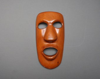 Vintage 1950s wood mask, MCM sculpture, Teak decor