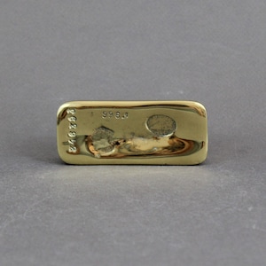 Vintage 1970s MONIQUE GERBER bronze sculpture, Gold bar paperweight, Fake gold ingot