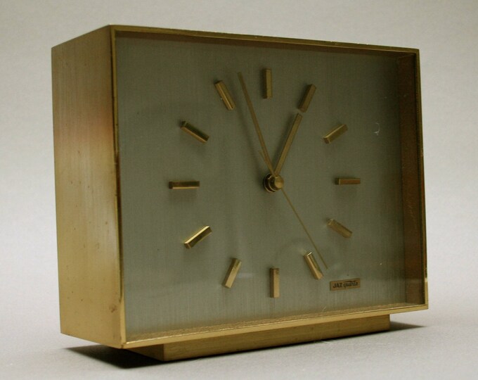 French Vintage JAZ Table Clock 1960s Modernist Gold Brass Etsy