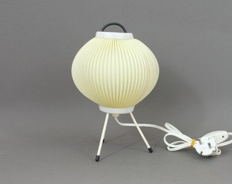 Vintage 1950s RISPAL lamp, With pleated rhodoid lampshade, Tripod lighting, French design