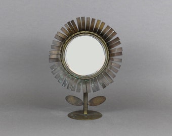 Vintage 1960s JEAN VINAY mirror "flower", Brass & copper, Mid century decor, French design