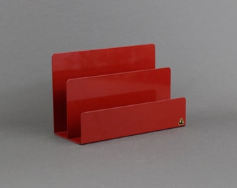 Vintage 1970s red mail sorter, Minimalist desk organizer, Modern decor