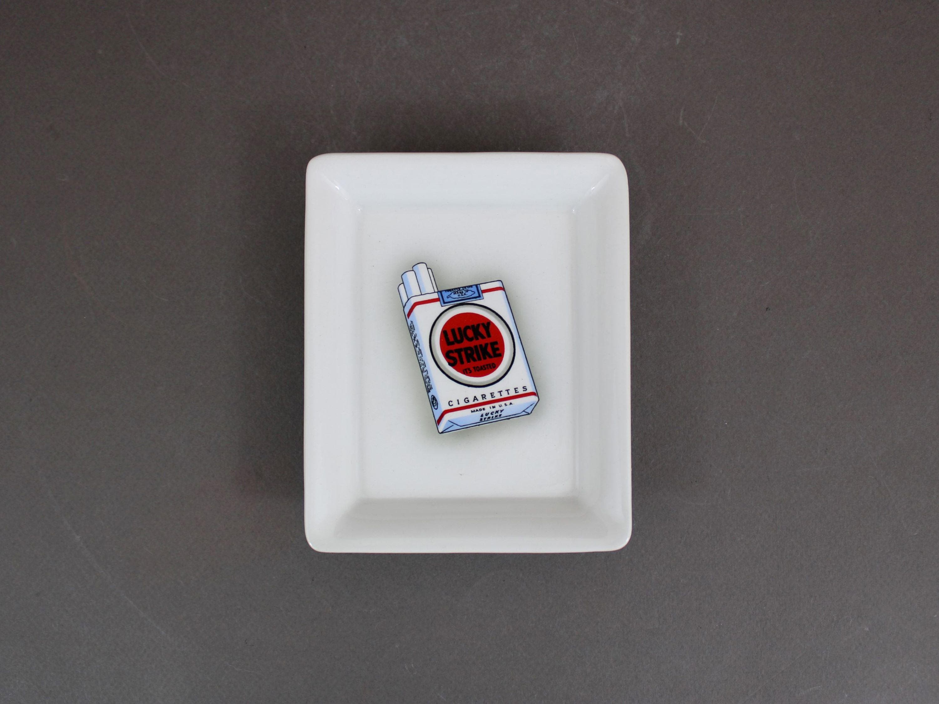 Vintage 1960s LUCKY STRIKE advertising ashtray, Richard Ginori Italy  porcelain, Raymond Loewy design