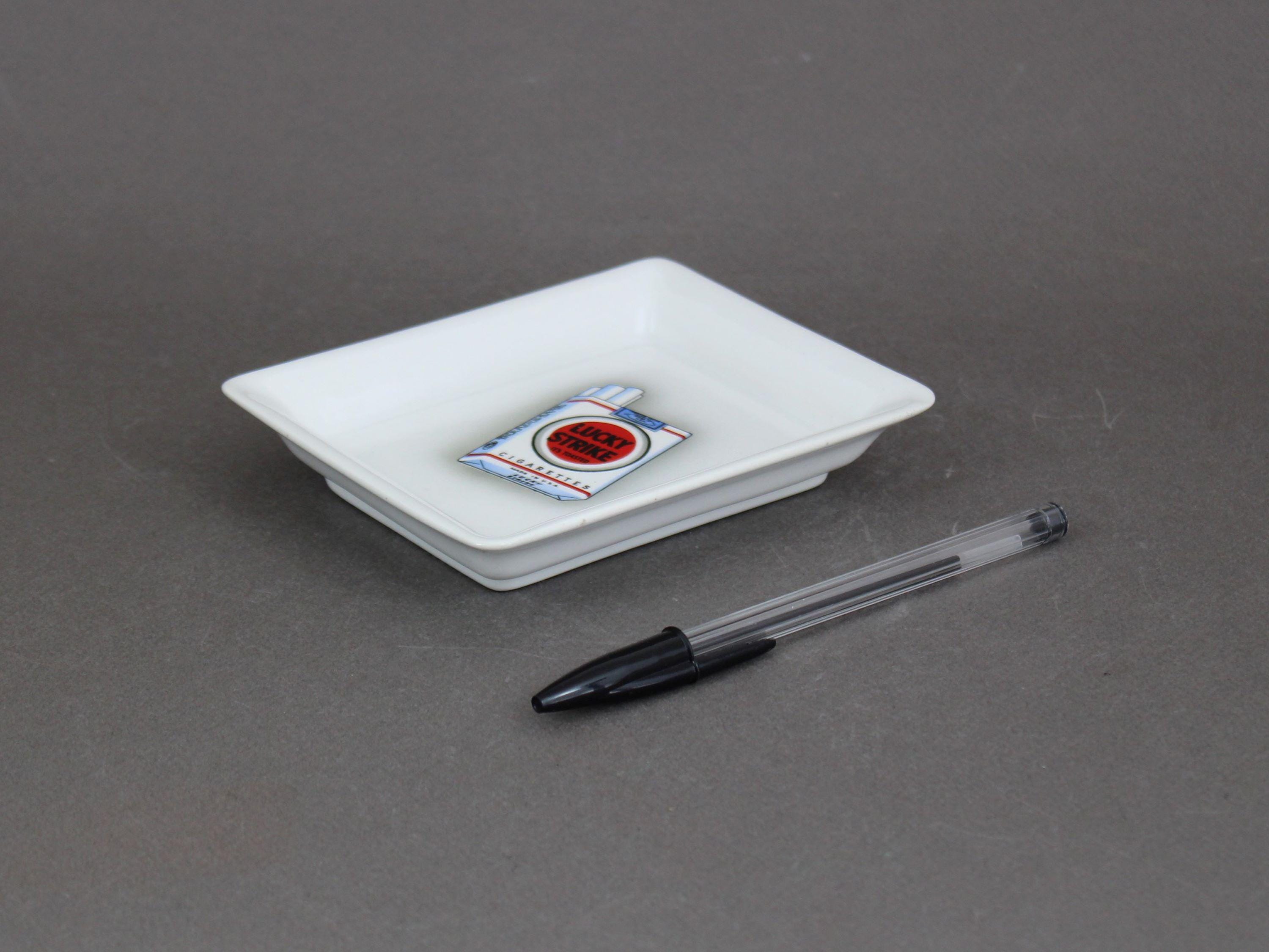 Vintage 1960s LUCKY STRIKE advertising ashtray, Richard Ginori Italy  porcelain, Raymond Loewy design