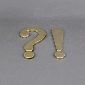 Vintage 1960s question & exclamation marks sculptures, Brass paperweights, Mid century decor