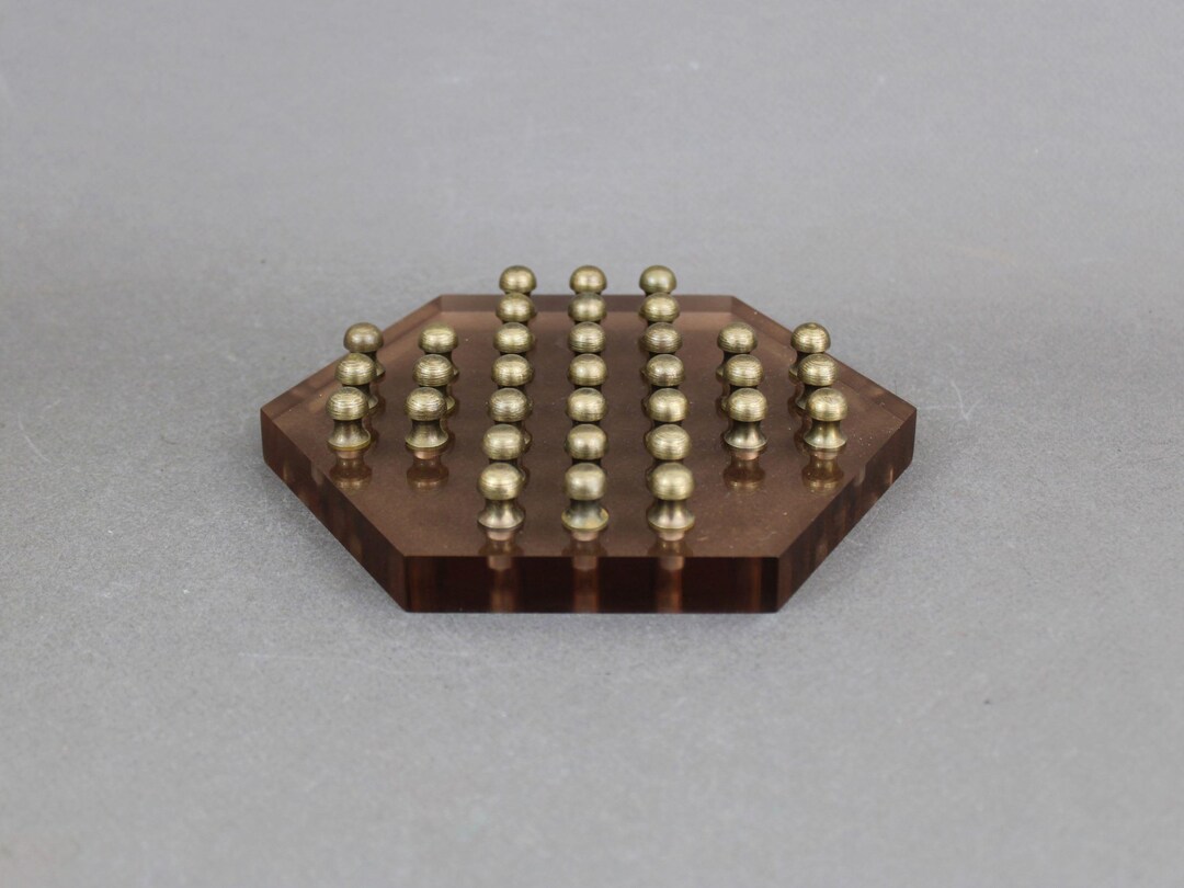 Vintage 1970s Lucite Peg Solitaire Game, With Plexiglas Board & Brass ...