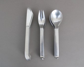 Vintage 1950s JEAN LUCE cutlery set, 21 pieces, French stainless steel flatware, MCM design