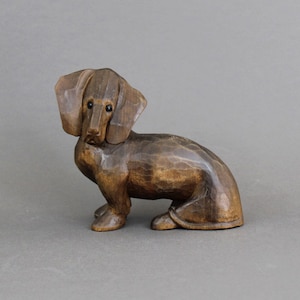 Antique RUEF carved wood Dachshund figurine, Vintage 1900s, Decor or Collectible