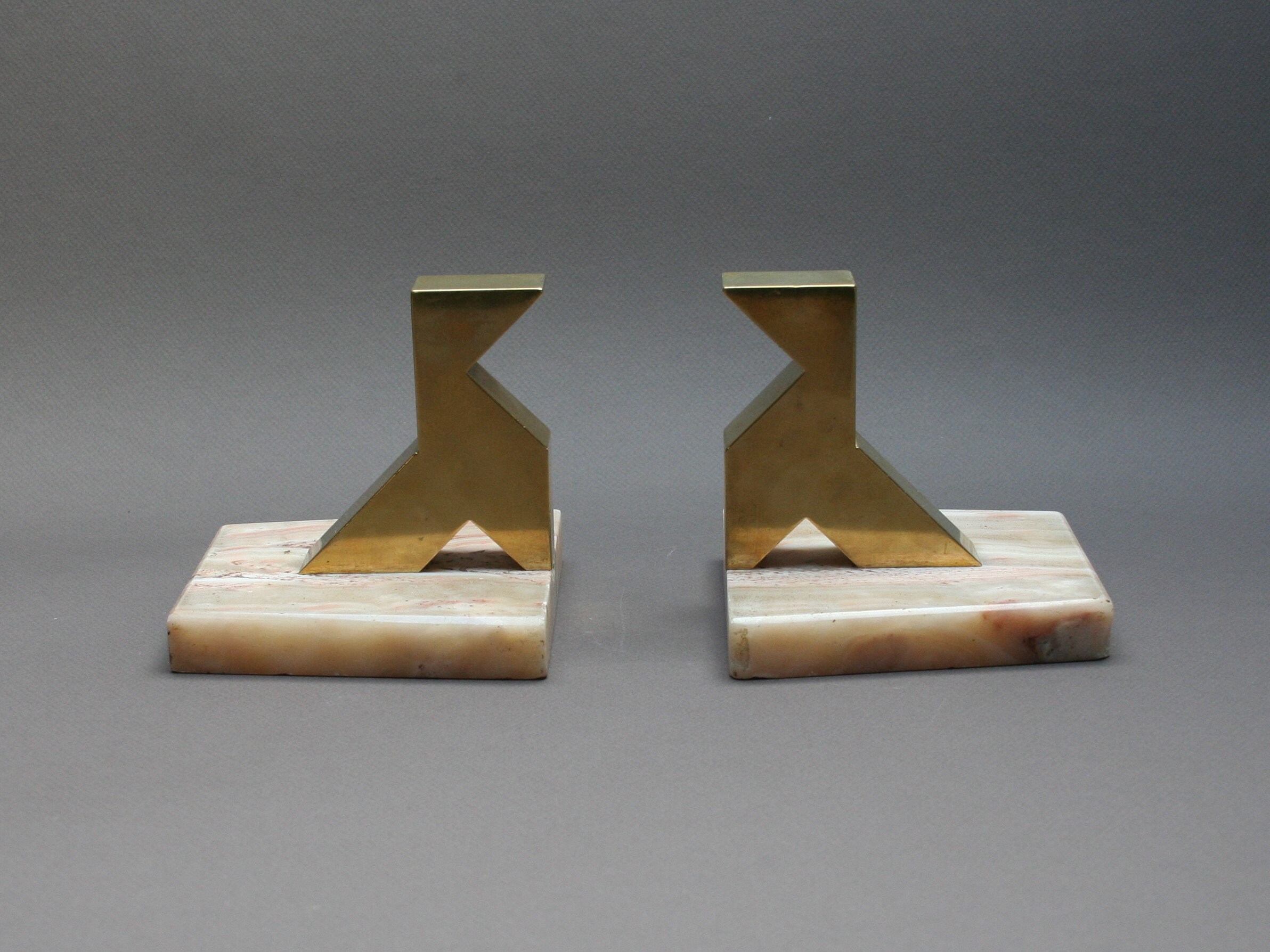 Serre Livres Art Déco Modernistes, Vintage Années 40, Cocottes en Bronze sur Marbre