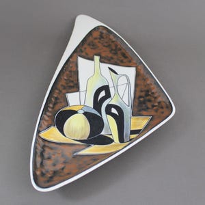 Vintage 1960s ALFA Italy ceramic plate, Still life pattern, Mid century wall decor