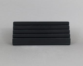 RINO PIROVANO Card Holder, REXITE Black Desk Organizer, Italian Design 1970s Vintage