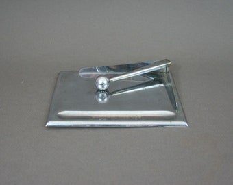 French Art Deco desk organizer, Vintage 1930s, Business card or note holder, Industrial decor