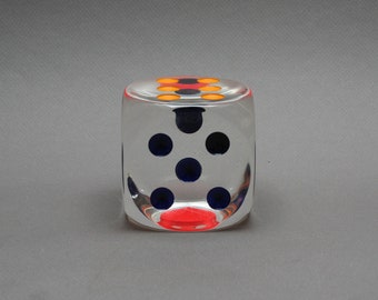 Vintage 1970s lucite dice sculpture, Modern paperweight, Geometric art piece