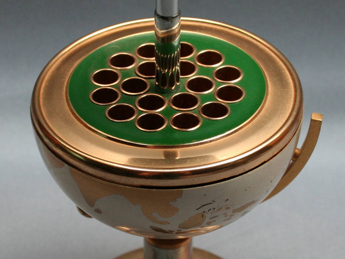 Vintage cigarette holder world globe MCM 1960s Gilt metal Etsy