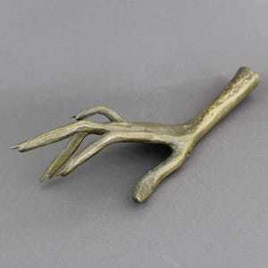 Vintage 1970s YVES LOHE bronze sculpture, Thin hand with long fingernails, French artist signed art object
