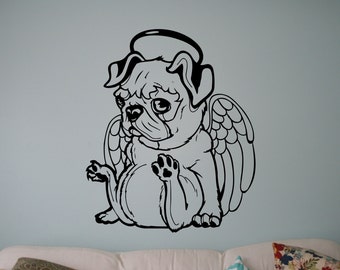 Pug Puppy Angel Wall Decal Pet Vinyl Sticker Cute Animals Home Decor Ideas Room Interior Design Wall Art 5(pug)